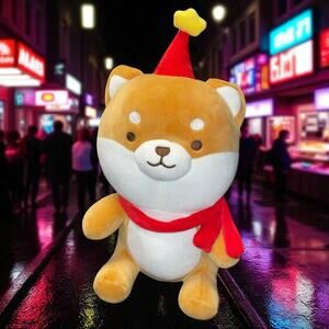 Miniso Shiba Inu Dog Plush 12" Christmas Tree Hat Star Scarf Stuffed Animal Toy